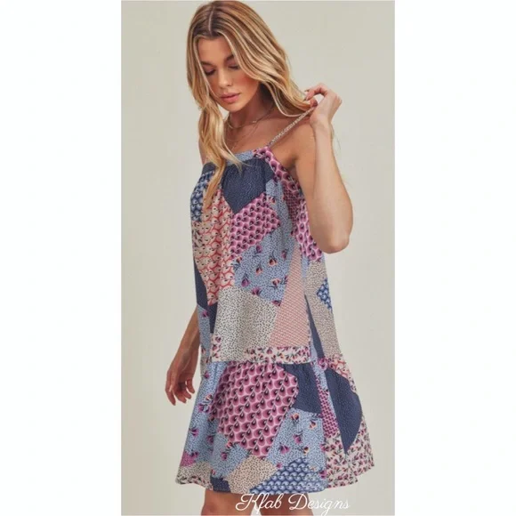 LAST 1! Multi Print Flowy Silhouette Spring Spaghetti Adjustable Strap Dress! - Picture 6 of 7